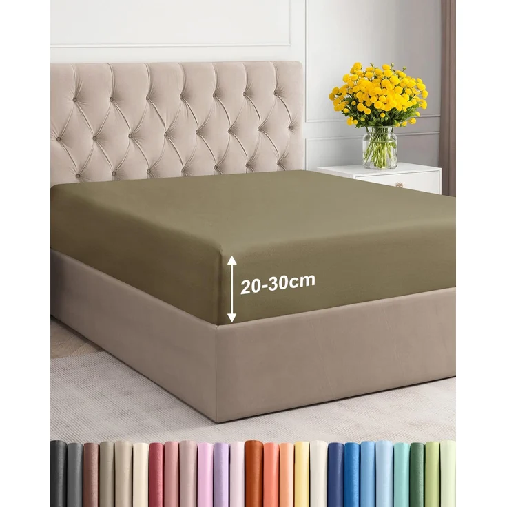 Spannbettlaken 140x200 Mikrofaser Spannbetttuch 30cm (12") Khaki | Spannbetttuch, Boxspringbett, Weich, Knitterfrei, Bügelfrei, Atmungsaktiv, Hypoallergen, Rundumgummi, Gebürstet, OEKO-TEX