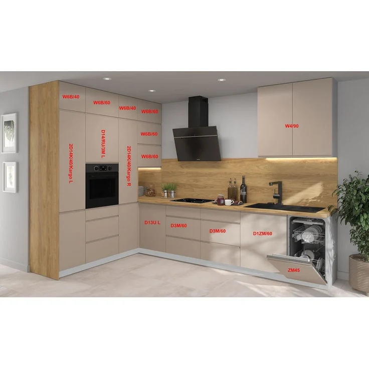 L-Form Küchenzeile AVELLINO Küchenblock 200x330cm Teilauszug grifflos grau - Fronten stone grey matt – Bild 3