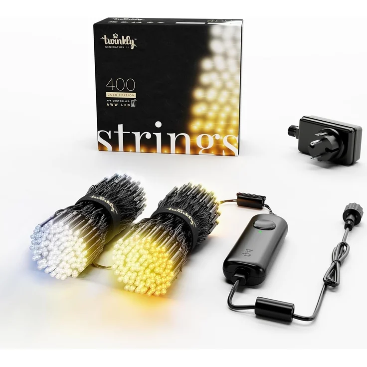 Twinkly Strings 400 LED Weiß, LED-Lichterkette für Draußen und Drinnen, LED-Lichter von Warm bis Kalt, Kompatibel mit Alexa und Google Home, IP44, Weihnachtsdeko, App-Steuerung, Schwarzes Kabel, 32m – Bild 1