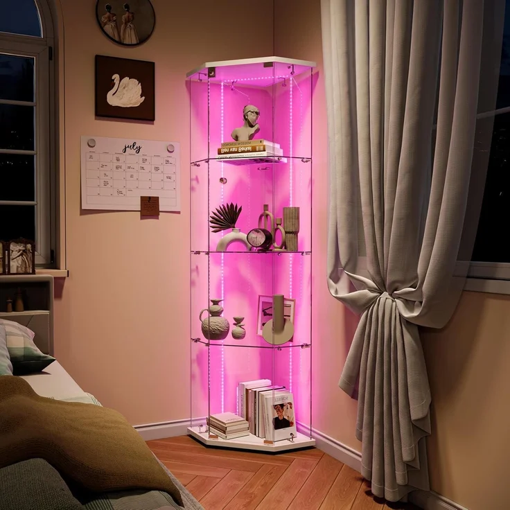 Glasvitrine Stehend mit LED 4 Etagen Holz Glas – Bild 5