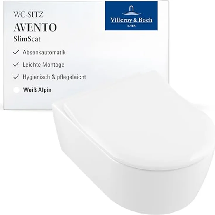 Villeroy & Boch Avento SlimSeat WC-Sitz - Toilettendeckel mit Absenkautomatik - Abnehmbarer, bruchsicherer Toilettensitz aus Duroplast - Ersatzteil - Klodeckel in D-Form - Weiß Alpin, glänzend – Bild 2