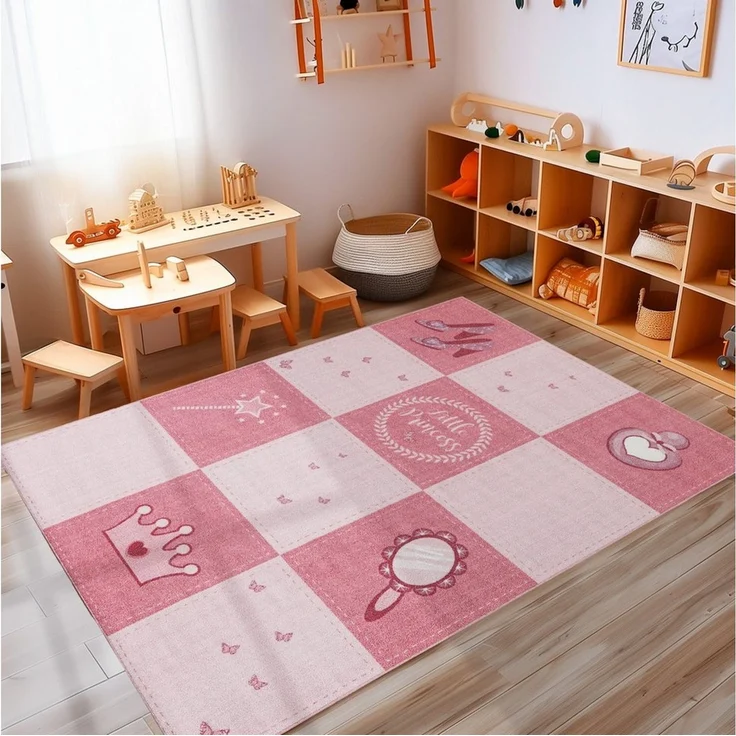 Carpettex Kinderteppich Prinzessin-Design, Rechteckig, Höhe: 7 mm, Teppich Kinderzimmer Prinzessin-Design Rutschfest Waschbar – Bild 5