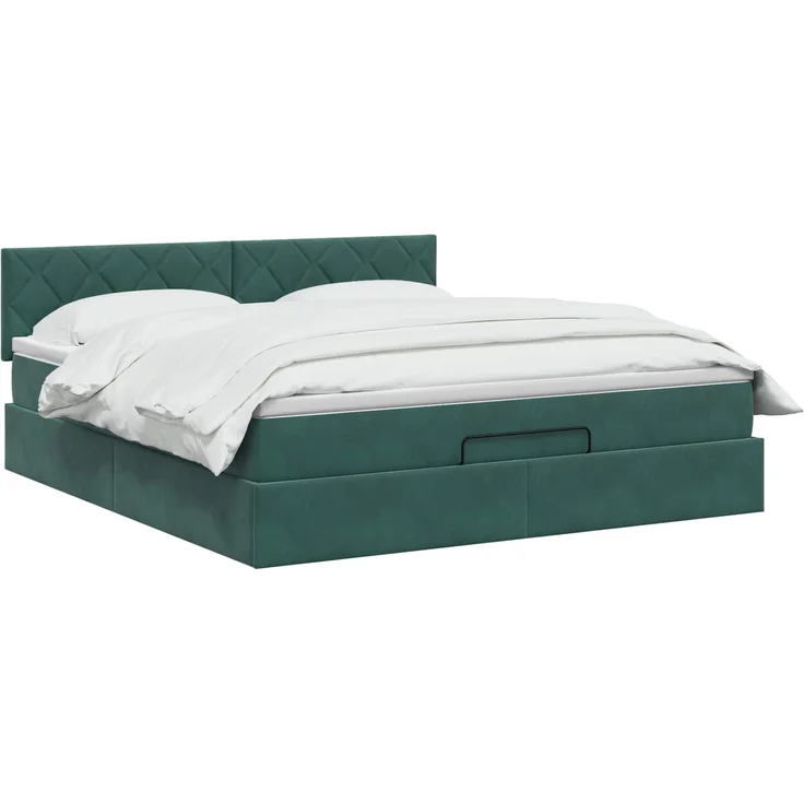 vidaXL Ottoman-Bett mit Matratze und LED Dunkelgrün 160 x 200 cm Samt 3457224 – Bild 3