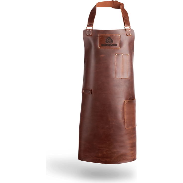 BURNHARD® Grillschürze Leder Braun, Lederschürze 100% Büffelleder, Größenverstellbar, BBQ-Schürze mit Taschen, Kochschürze - Braun - #944506 – Bild 3