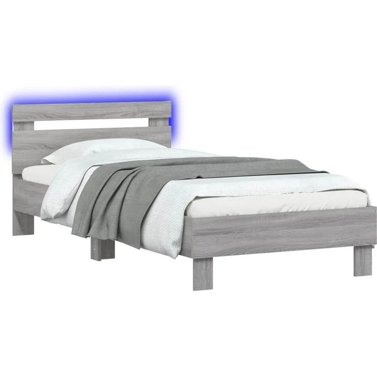 vidaXL Bettrahmen mit LED-Lichtleisten Grau Sonoma Holzwerkstoff 8008995 – Bild 2