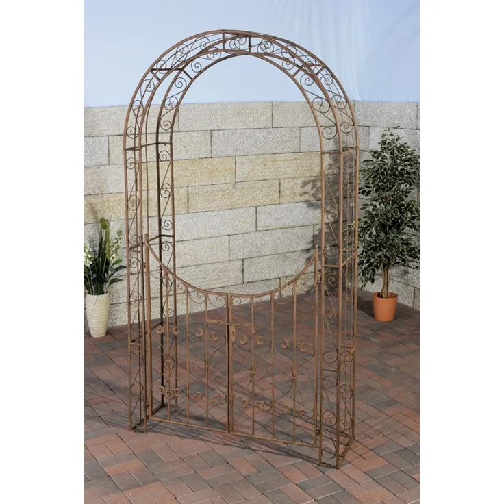 Rosenbogen WEIMAR mit Tor - 135x41,5x245cm, Metall, Antik-Braun | Rankhilfe Rosen Rankgitter Gartendekoration – Bild 2
