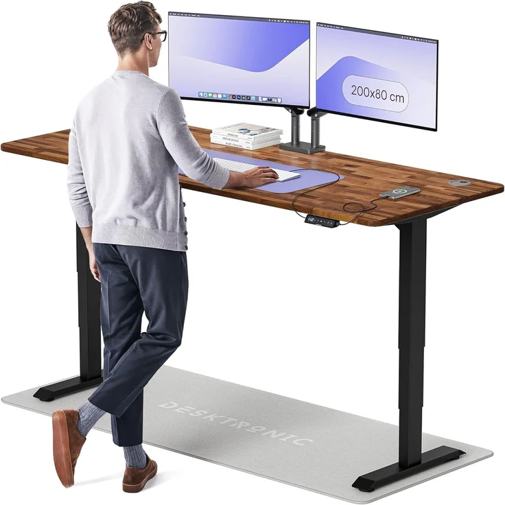Desktronic Höhenverstellbarer Schreibtisch aus massivem Nussbaumholz (200x80 cm) – Elektrisch höhenverstellbar mit flüsterleisem Dual-Motor & Touchscreen – Hohe Tragfähigkeit – Stehtisch HomePro – Bild 1