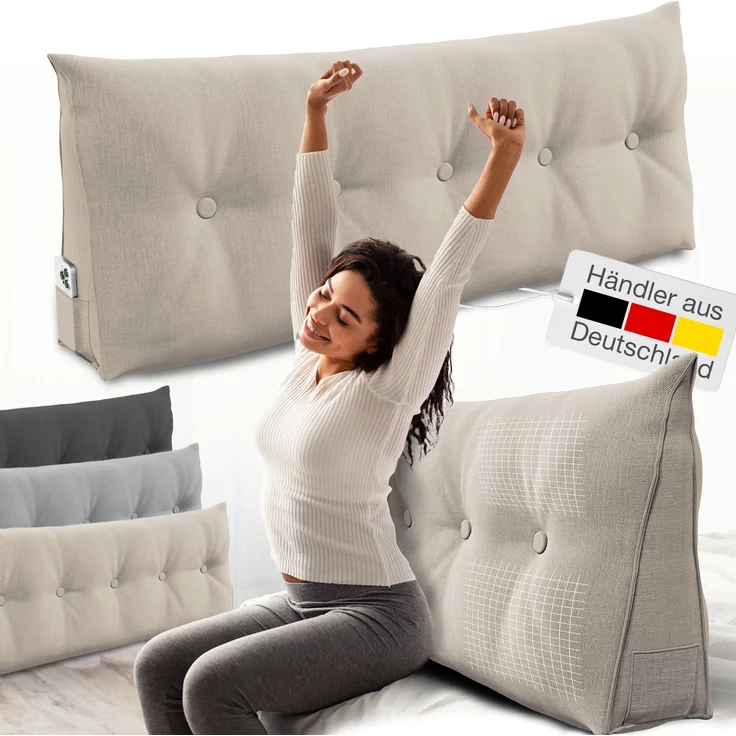 ELONEO Rückenkissen Bett- und Rückenstützkissen >Sand< 140cm – Bild 1