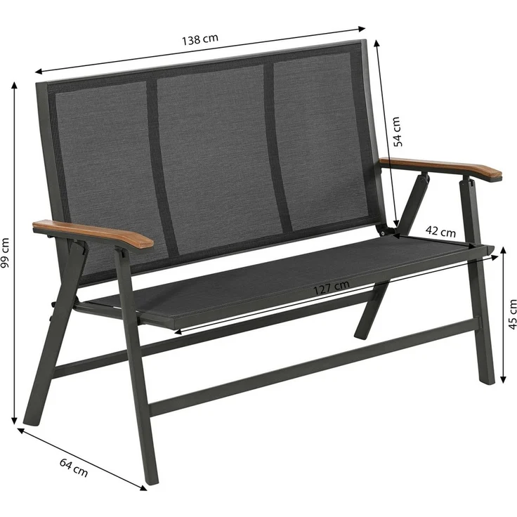 Dehner Gartenbank Klappbank Colmar, 2-Sitzer, 127 x 99 x 61.5 cm, Schöne, klappbare Gartenbank aus hochwertigen Materialien gefertigt – Bild 3