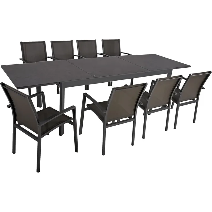 Garten Tischgruppe NEREA 9-tlg. Ausziehtisch und 8 × Stapelstuhl ELENA