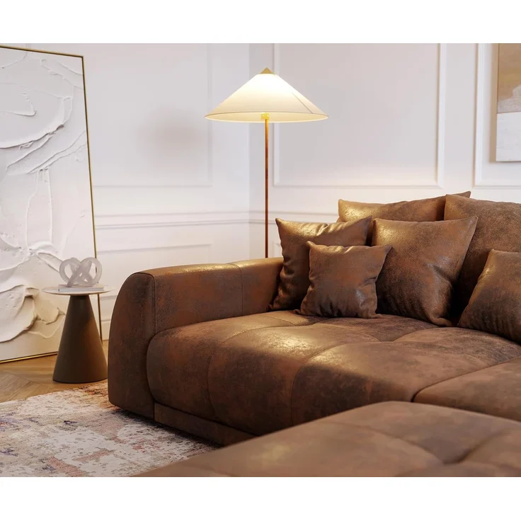 Delife 'Violetta' Big-Sofa, Mirkofaserstoff, 310 x 135 x 62 cm, Braun, mit Hocker – Bild 6