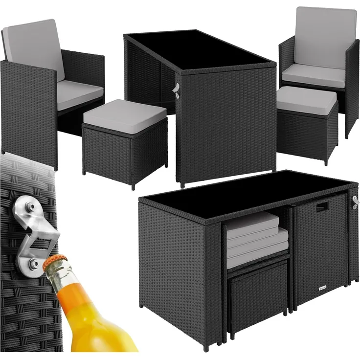 tectake Sitzgruppe Rattan Sitzgruppe, (Set, 5-tlg), für 2 bis 4 Personen