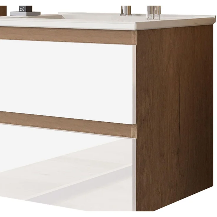 Homeline Badmöbel Set Hochglanz 5 TLG Eiche/Weis Soft Close Badezimmer Möbel badmöbel (5) – Bild 6