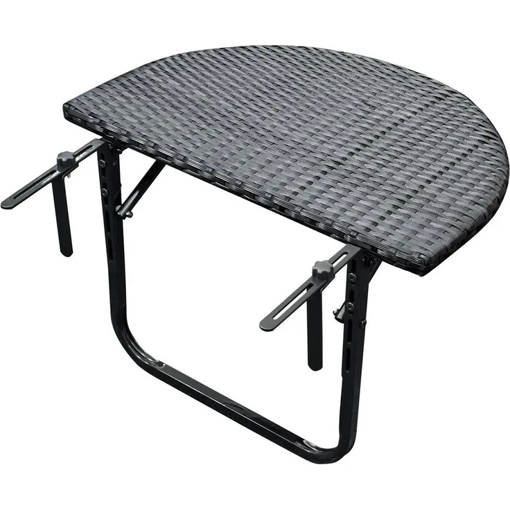 Balkonhängetisch 60x40 cm, Metall + Polyrattan schwarz