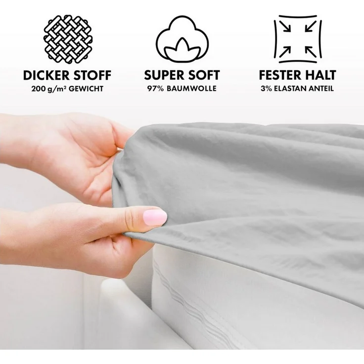 Jacobson Spannbettlaken PREMIUM 200 g/m² Jersey aus 97% Baumwolle & 3% Elasthan, Extra dichtes Bettlaken mit maximalem Halt – Bild 3