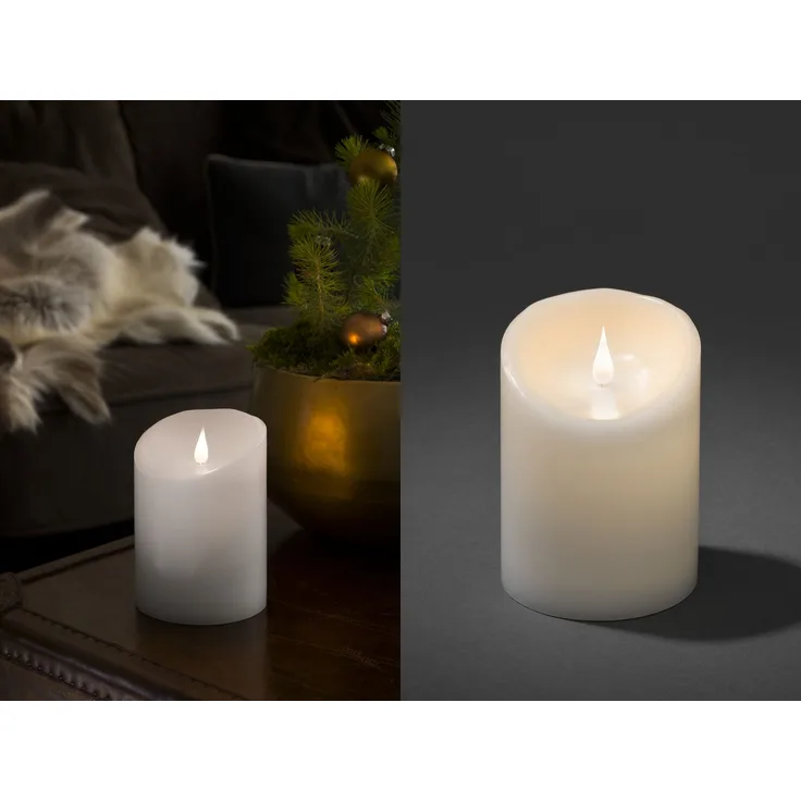 LED Echtwachskerze mit Flamme & Timer, Ø 10cm, Höhe 14cm, Batteriebetrieb