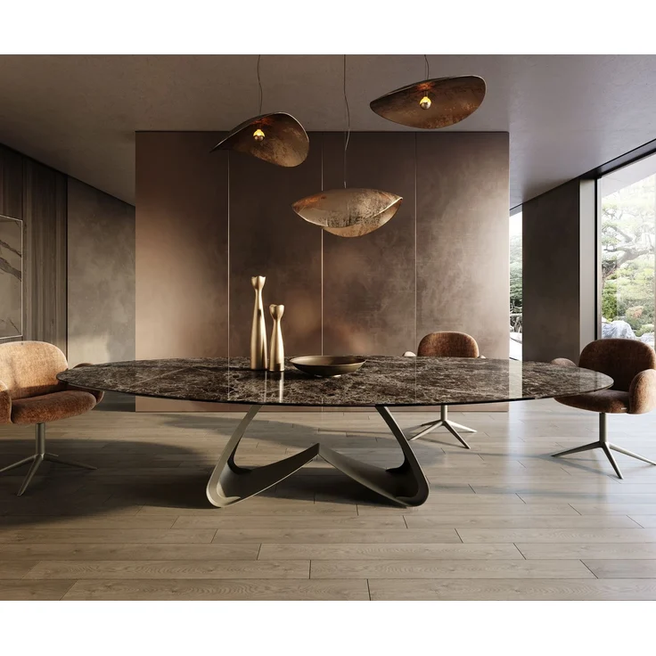 Esstisch Edge Oval 315x150 cm Keramik Emperador Extra Lucidato Dunkelbraun W-Gestell Metall Effektfinish Titan – Bild 2