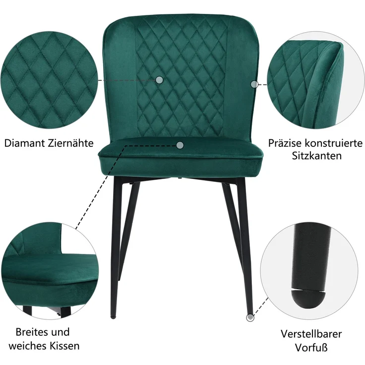 4er Set Stuhl Vielseitig Metallgestell Hochverdichtete Polsterung Moderner Design Für Esszimmer Küche Home Office – Bild 5
