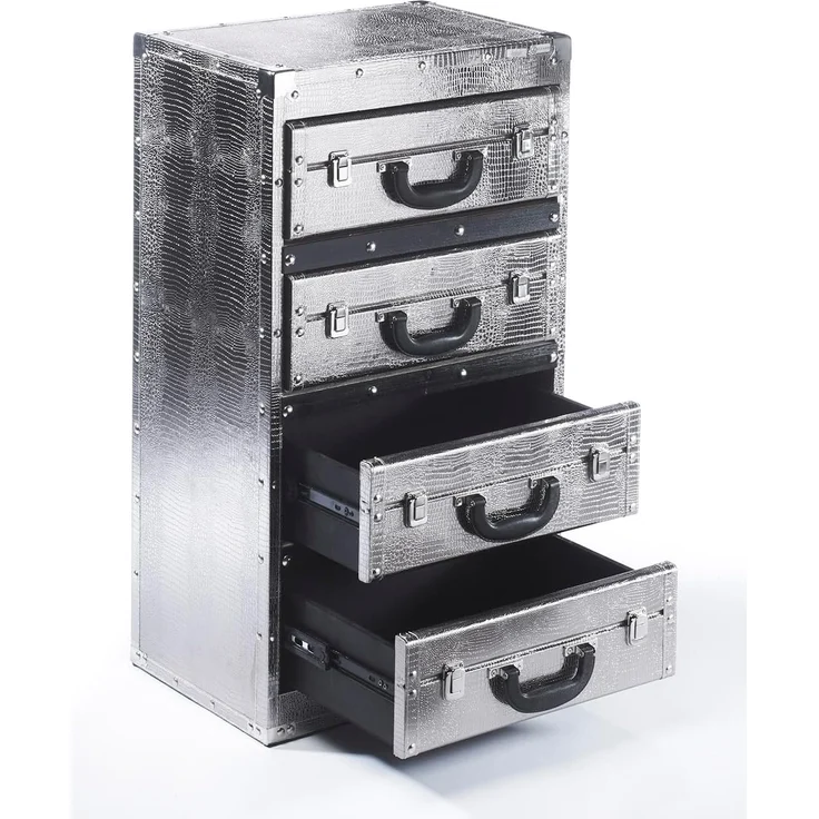 Kobolo Regal Kommode Schubladenturm Kofferoptik silber 4 Fächer – Bild 5