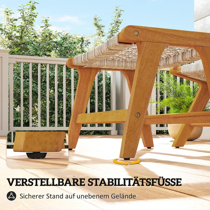 Outsunny Loungesessel Set, Akazienholz, PP-Rattan, Beige, 60L x 83B x 73,5H cm – Bild 7