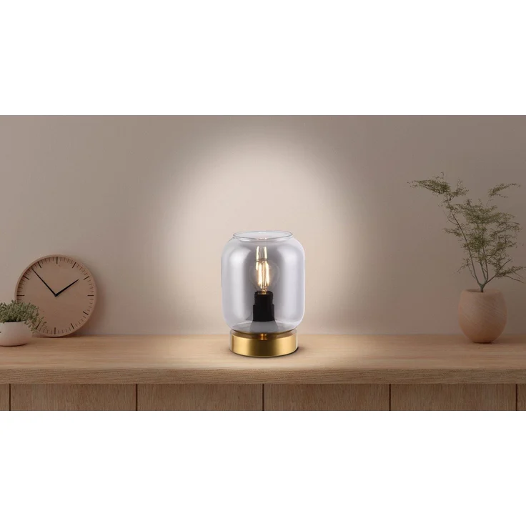 näve Tischleuchte Alessio, ohne Leuchtmittel, Rauchglas, exkl. 1 x E14, Zuleitung 160cm schwarz mit Schnurschalter – Bild 1