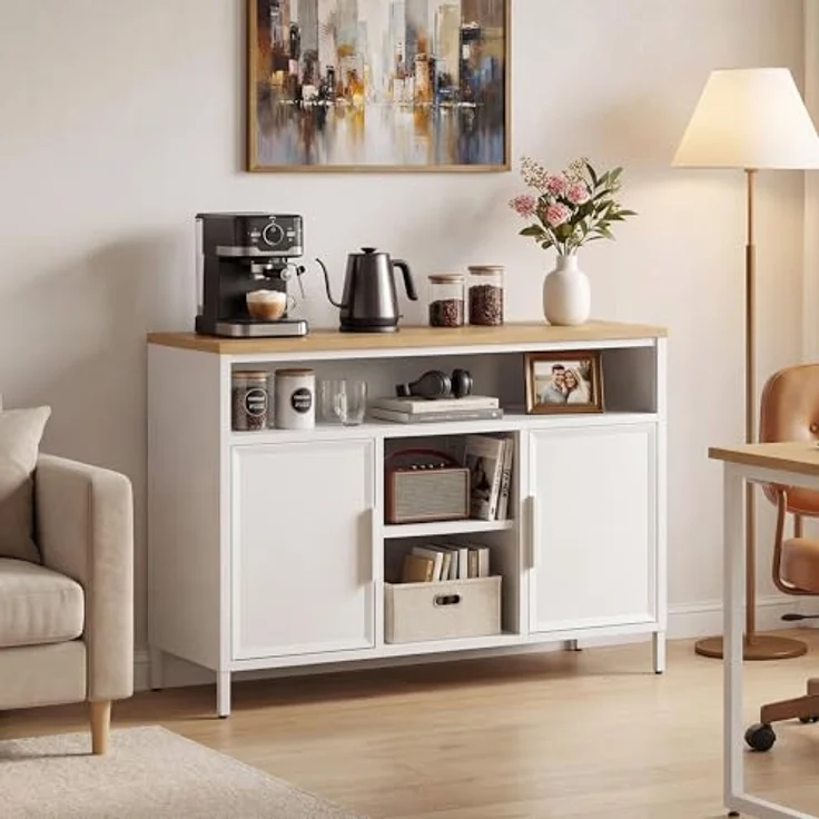 YITAHOME Aufbewahrungsschrank, Metallschrank, Sideboard, Schrank mit Doppeltür, Magnetverschluss, verstellbare Einlegeböden, Stahlgestell – Bild 5