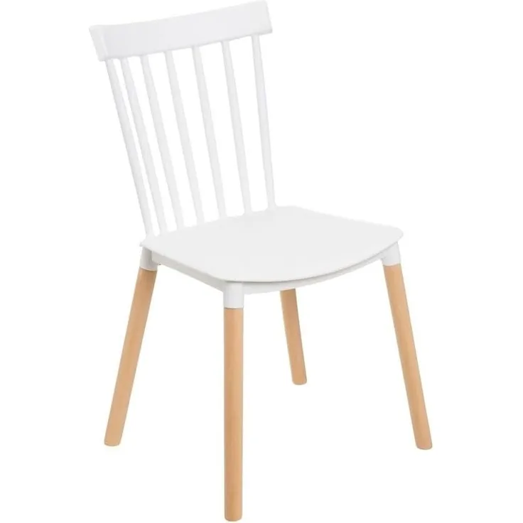 Set mit 4 Stühlen aus PP und Holz in Weiß und Natur