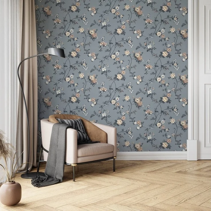 Newroom Vliestapete, Grau Tapete Landhaus Blumen - Blumentapete Beige Weiß Romantisch Floral Blüten Wiese für Wohnzimmer Schlafzimmer Büro, Blumentapete, modern – Bild 2
