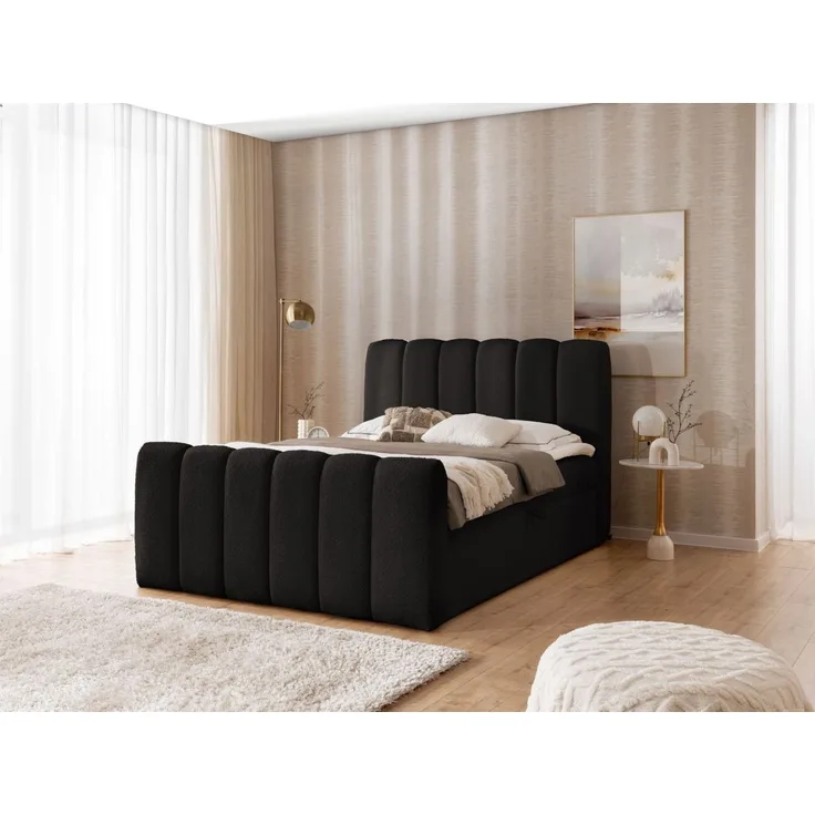 Boxspringbett Schlafzimmerbett DENIS PREMIUM 120x200cm Stoff Catch Me Schwarz
