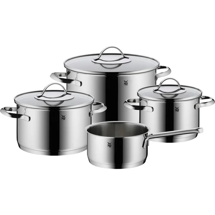 WMF Topf-Set Aparto Topf-Set, 4-teilig, Cromargan Edelstahl 18/10 (poliert, unbeschichtet - rostfrei), spülmaschinengeeignet, hitzebeständig und backofengeeignet bis 250°C