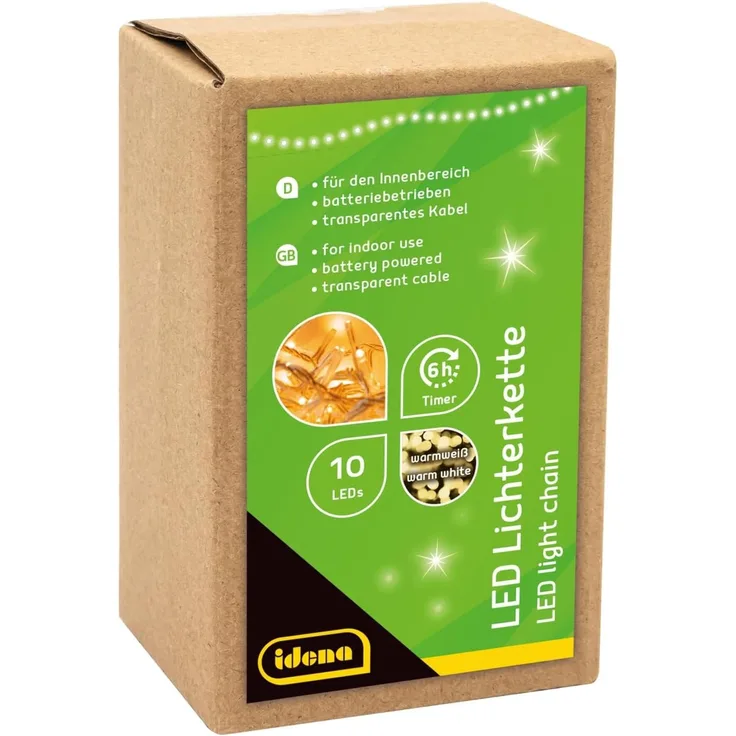 Idena LED Lichterkette 10 LED warmweiß 6h Timer 1m Innen