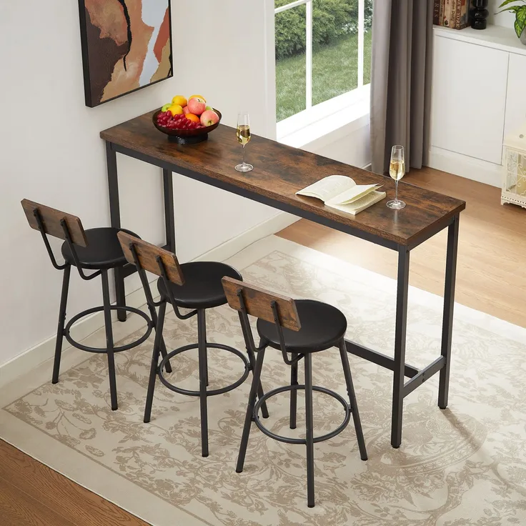 Bartisch-Set mit 3 PU-Hockern, 160x40x95,5 cm, Rustikales Braun/Schwarz