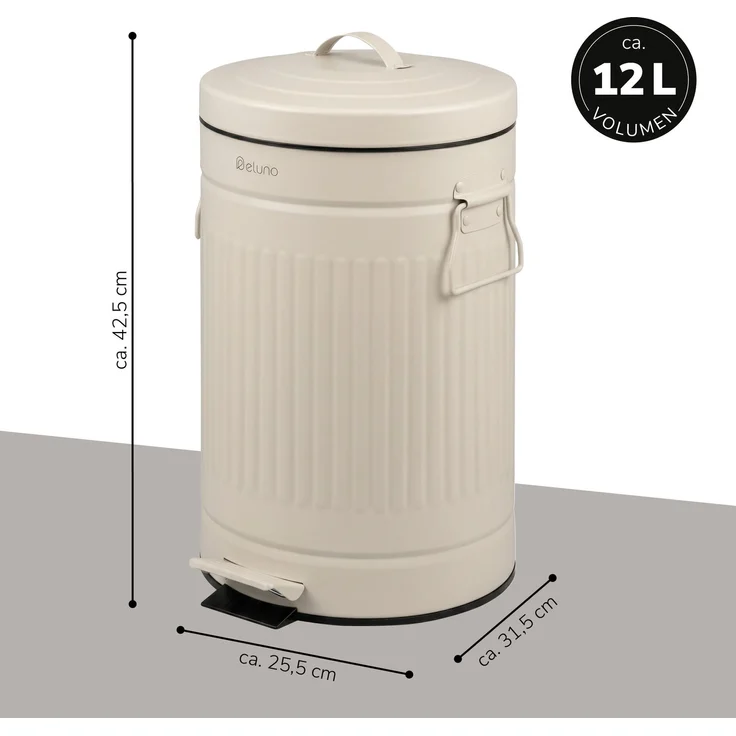 eluno Abfalleimer VINTAGE, Treteimer, Metall, beige, 12 Liter Fassungsvermögen – Bild 7