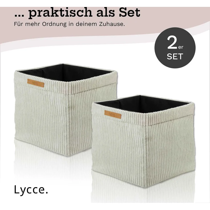 Lycce faltbare Aufbewahrungsbox, 2er Set - Cord, passend für Kallax Regal, abnehmbarer Bezug, robust, formstabil Beige 31x33x33cm – Bild 5
