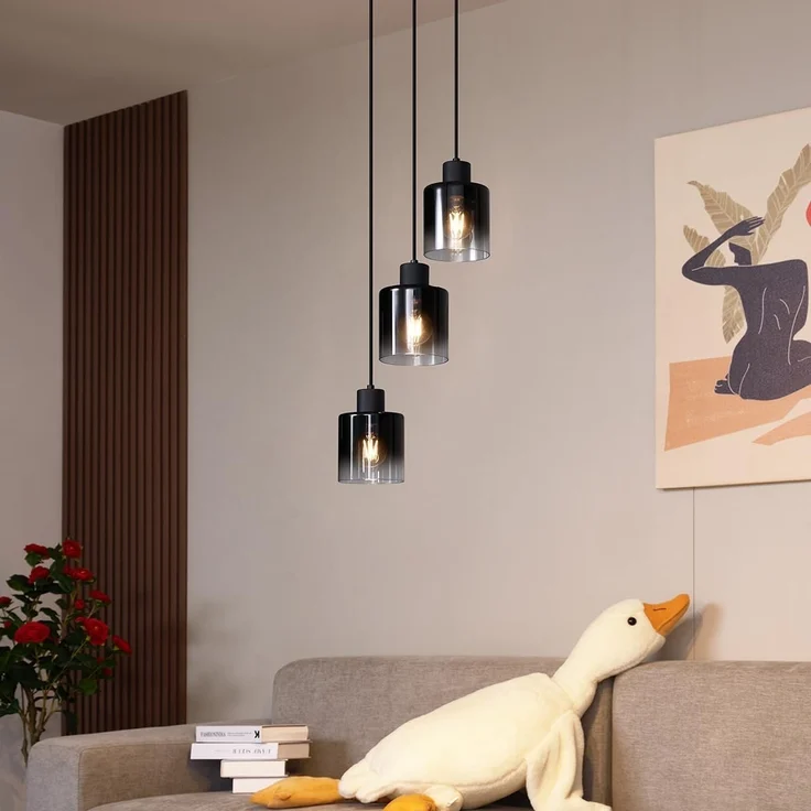 Qazqa Pendelleuchte Dame, ohne Leuchtmittel, E27, Schwarz, Modern, Glas, 3-flammig – Bild 2