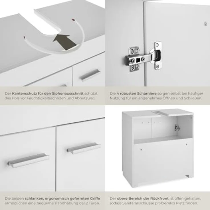 tectake Waschbeckenunterschrank Badezimmerschrank Idris, 2 Fächer, Belastbarkeit 35 kg (60 x 35 x 56 cm) 2 geräumige Fächer – Bild 7
