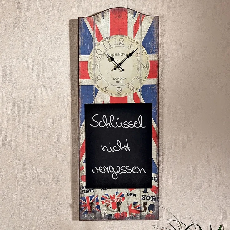 Wanduhr Memotafel Haken Uhr Holz used Look Dekouhr 80 Gastronomie Wandgaderobe – Bild 5
