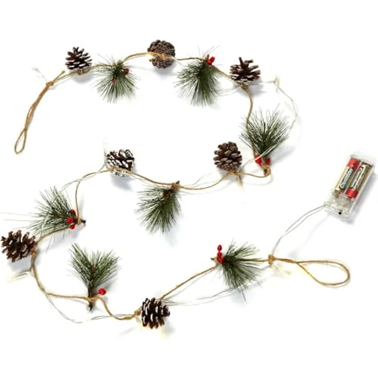 HEITMANN DECO LED-Lichterkette mit Tannenzapfen & Zweigen – 10 warmweiße LEDs, batteriebetrieben – Weihnachtsdeko für Innenräume, Braun