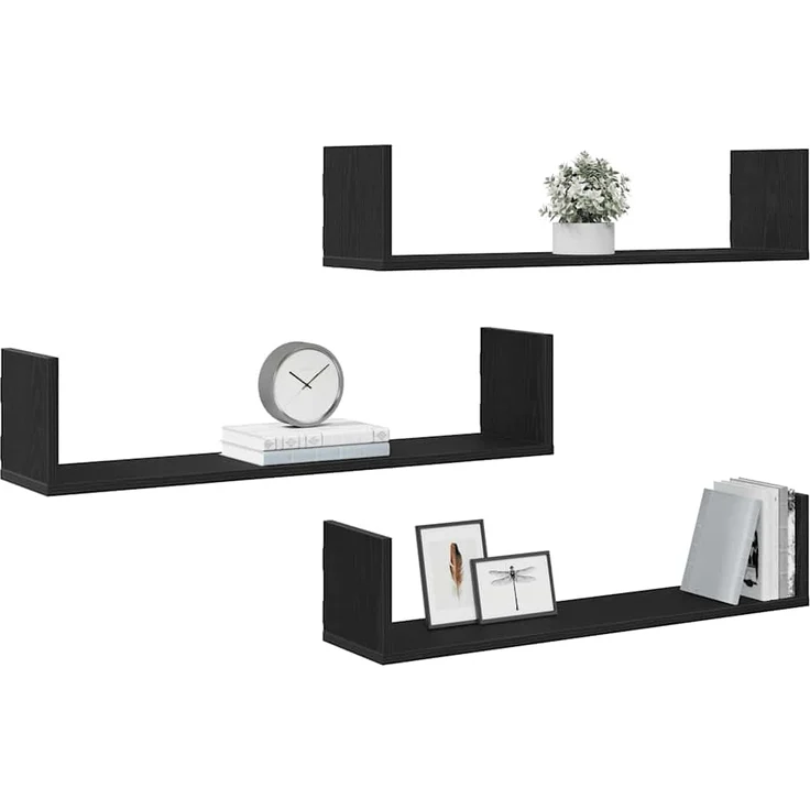 vidaXL Wandregale 3 Stk. Schwarz Eichen-Optik 80x18x18cm Holzwerkstoff 868072 – Bild 3