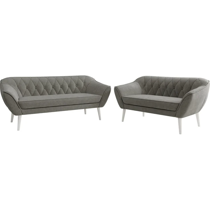 Skandinavisches Sofa Set PIRS 3-2, Komplettset, Wellenfederung, weiße Füße, Sitzgruppe, Polstermöbel Set - Grau Stukture – Bild 7