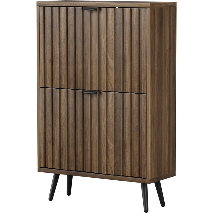 DESVIAE Garderobenschrank Schuhschrank Walnuss aus MDF/Spanplatte – 54x91x14,5 cm – 2 Klappfächer – Bild 7