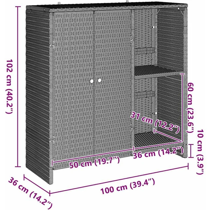 vidaXL Aufbewahrungsschrank mit Tür Hellgrau 100 x 36 x 102 cm Rattan 4103825 – Bild 9