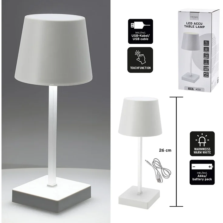 LED Tischleuchte, Akku, Touchfunktion, dimmbar, H 26 cm – Bild 7