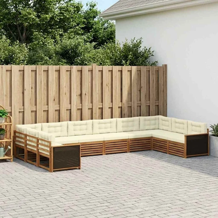 vidaXL Outdoor-Sofagarnitur 10 stk. 10-Sitzer Natur und Creme 3383883 – Bild 1