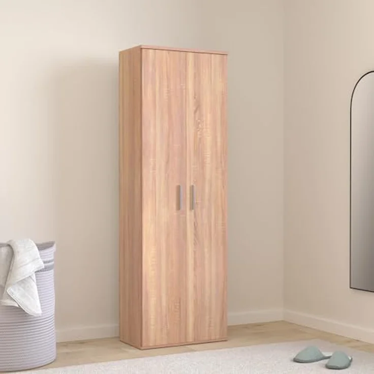mokebo® Besenschrank 60CM Breite mit Staubsaugerfach 'Der Lange' moderner Mehrzweckschrank in Sonoma Eiche aus Holz, Schrank & Putzschrank | 60 x 180 x 34 (B/H/T in cm) | Braun – Bild 3