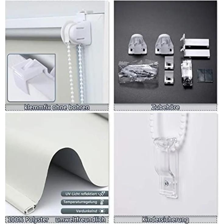 Grandekor Verdunklungsrollo ohne Bohren Creme 60x170 cm(Stoffbreite 56cm) Rollos für Fenster ohne Bohren & mit Bohren,Verdunkelungsrollo Thermorollo Klemmrollo Fensterrollo verdunkelung Hitzeschutz – Bild 5