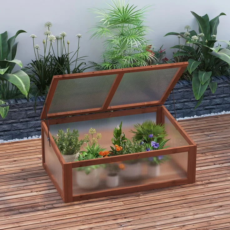MELAYR, Mini-Gewächshaus, Kleines Gewächshaus für den Garten, mit PC-Platten, 100 x 65 x 40 cm, Braun – Bild 3