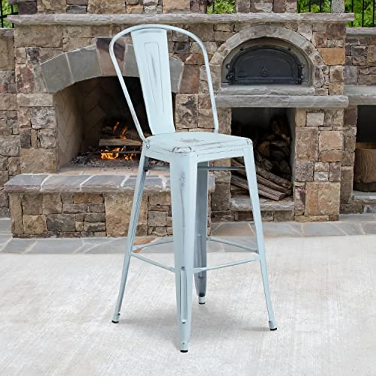Flash Furniture Handelsübliche Qualität, 4 Stück, 76,2 cm hoch, Metall, für drinnen und draußen, Barhocker mit Rückenlehne, grün-blau, 4 Stück – Bild 3