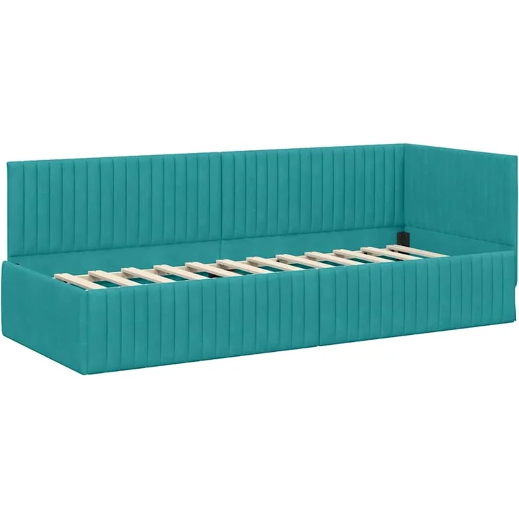 vidaXL Eckbettgestell mit Matratze mit Kopfteil 2 pcs Türkis Samt 3393806 – Bild 6