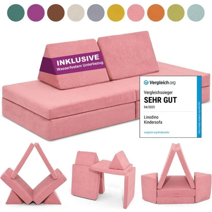 Linodino Kindersofa Spielsofa I aus Schaumstoff Bausteine I Spielcouch für Kinder, Wasserfeste Unterbezüge, Waschbare Chenille Bezüge 30° – Bild 4